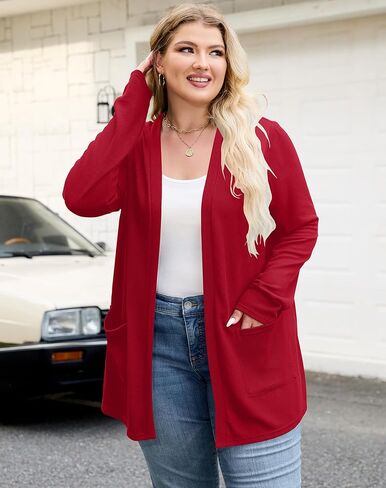 Halife Womens Plus Size Lightweight Cardigan Sweaters with Pockets Open Front Long Sleeve Cardigan (XL-5XL) in Kuwait