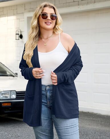 سترة صوفية نسائية خفيفة الوزن من Halife بمقاس كبير مع جيوب مفتوحة من الأمام وأكمام طويلة (XL-5XL) in Kuwait