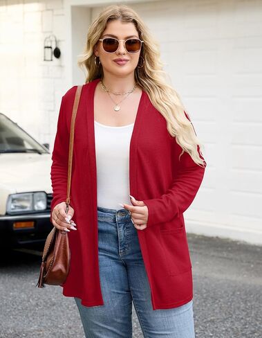 Halife Womens Plus Size Lightweight Cardigan Sweaters with Pockets Open Front Long Sleeve Cardigan (XL-5XL) in Kuwait