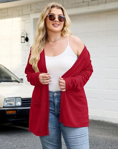 Halife Womens Plus Size Lightweight Cardigan Sweaters with Pockets Open Front Long Sleeve Cardigan (XL-5XL) in Kuwait