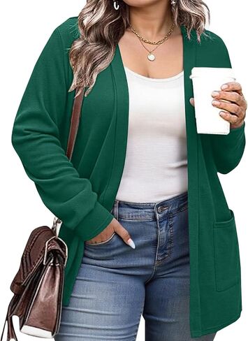 Halife Womens Plus Size Lightweight Cardigan Sweaters with Pockets Open Front Long Sleeve Cardigan (XL-5XL) in Kuwait