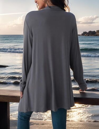 Women's Long Sleeve Open Cardigan Casual Lightweight Draped Duster Sweater with Pockets Cozy Kimono Style in Saudi Arabia