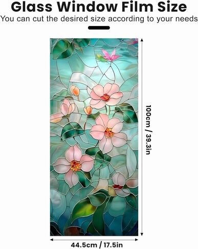 Floral Design Window Privacy Film, Decorative Stained Glass Window Sticker for Home Office, 3D Static Glass Cling Tint (Z1507-3M) in Saudi Arabia