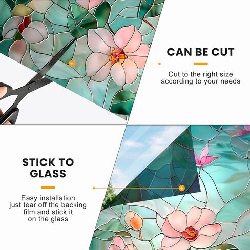 Floral Design Window Privacy Film, Decorative Stained Glass Window Sticker for Home Office, 3D Static Glass Cling Tint (Z1507-3M) in Saudi Arabia