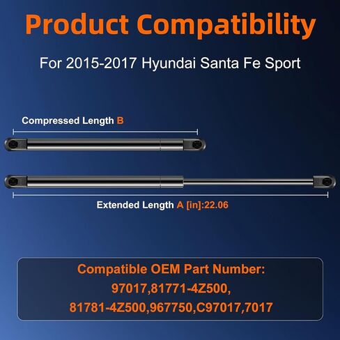 Qty (2) Liftgate Replacement Lift Support for Hyundai Santa Fe Sport 2015-2017 (Mfg to 02/02/17) Tailgate Rear Hatch W/O Power, Trunk Shock Strut Replace OE# 817814Z500, 967750 in Saudi Arabia
