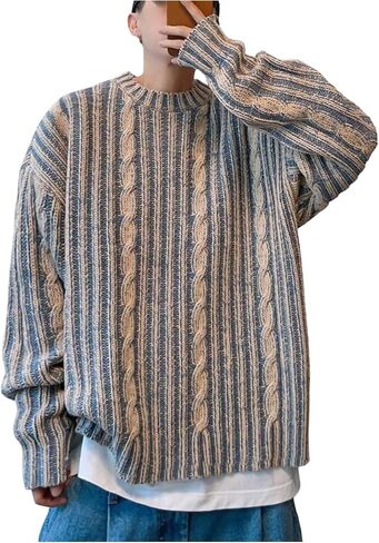 Men's Cable Knit Sweater Crewneck Long Sleeve Pullover Sweater Streetwear in Saudi Arabia