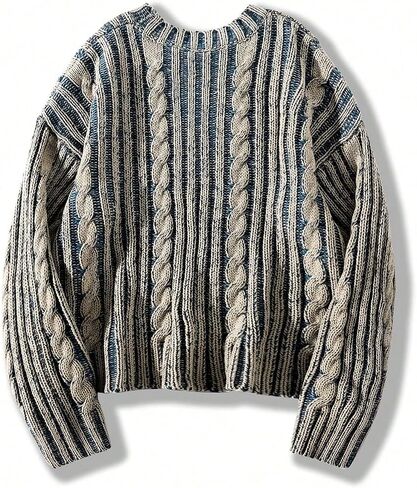 Men's Cable Knit Sweater Crewneck Long Sleeve Pullover Sweater Streetwear in Saudi Arabia