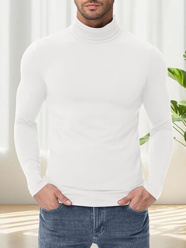 Mens Turtleneck Sweater Long Sleeve Casual Fleece Lined Basic Thermal Pullover Tops in Saudi Arabia