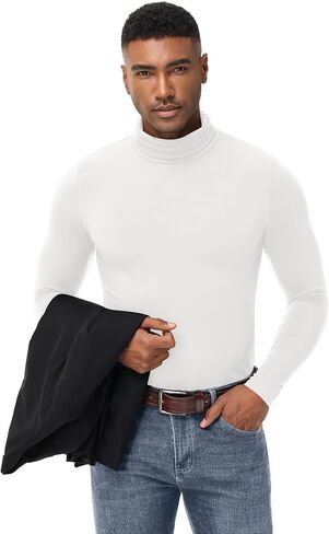 Mens Turtleneck Sweater Long Sleeve Casual Fleece Lined Basic Thermal Pullover Tops in Saudi Arabia