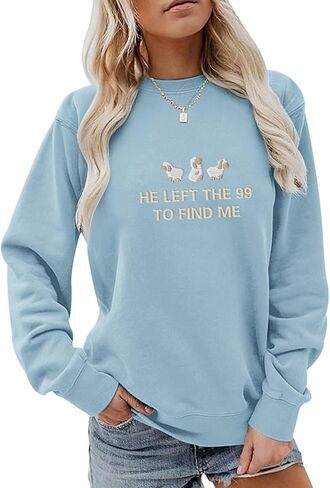 BINTEHGS Christian Embroidered Sweatshirts for Women He Left The 99 To Find Me sweatshirt Jesus Faith Crewneck Pullover Tops in Kuwait