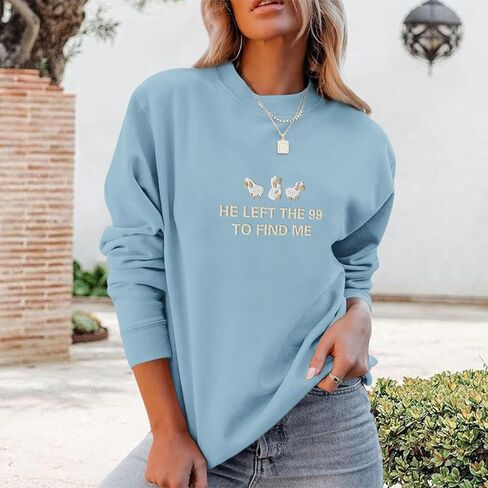 BINTEHGS Christian Embroidered Sweatshirts for Women He Left The 99 To Find Me sweatshirt Jesus Faith Crewneck Pullover Tops in Kuwait