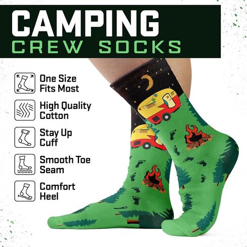 VICRAZY Gifts for Men - Funny Camping Socks for Men and Women, Unique Gifts for Campers – Perfect Camping Essentials, Accessories, and Stocking Stuffers – Funny Christmas Socks and Camper Must-Haves in Saudi Arabia