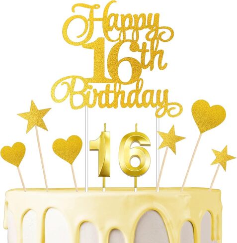 18th Birthday Cake Decorations, 18th Birthday Candles Numeral Candles and 18 th Glitter Happy Birthday Cake Toppers Set Party Supplies (Gold) in Kuwait