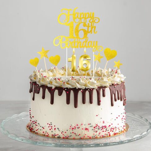 18th Birthday Cake Decorations, 18th Birthday Candles Numeral Candles and 18 th Glitter Happy Birthday Cake Toppers Set Party Supplies (Gold) in Kuwait