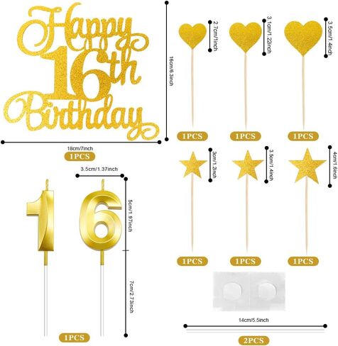 18th Birthday Cake Decorations, 18th Birthday Candles Numeral Candles and 18 th Glitter Happy Birthday Cake Toppers Set Party Supplies (Gold) in Kuwait