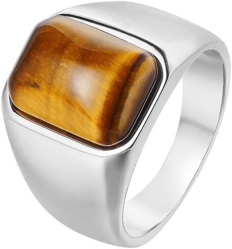 Mens Stainless Steel Natural Tiger Eye Stone Ring For Men Size 7-12 in Saudi Arabia