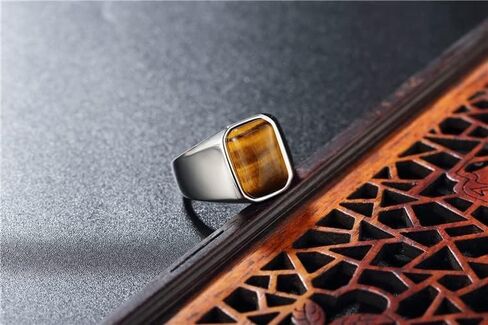 Mens Stainless Steel Natural Tiger Eye Stone Ring For Men Size 7-12 in Saudi Arabia
