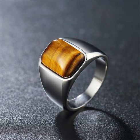 Mens Stainless Steel Natural Tiger Eye Stone Ring For Men Size 7-12 in Saudi Arabia