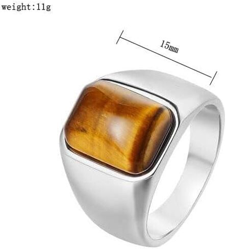 Mens Stainless Steel Natural Tiger Eye Stone Ring For Men Size 7-12 in Saudi Arabia