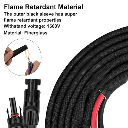 كابل تمديد الألواح الشمسية 20FT 10AWG مع موصلات أنثى وذكر، كابل شمسي للألواح الشمسية وأجهزة التحكم بالشحن ومولد الطاقة الشمسية (10AWG، 20FT) in Kuwait