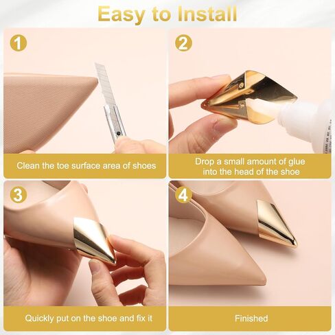 uxcell 2Pcs Metal Shoes Pointed Protector High Heel Toe Caps Cover Durable Shoe Tip Cover Pointed Shoe Head Tips Cap for Shoe Protection Repair, Dress Shoe Protection (Gold, 31mm) in Saudi Arabia