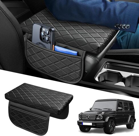 Upgraded Center Console Armrest Cover with Side Pockets, Thickened Leather Car Armrest Cover with 2 Storage Bags, Universal Car Center Console Cover Interior Accessories for Most Vehicles in Kuwait