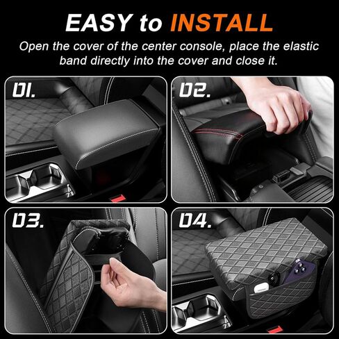 Upgraded Center Console Armrest Cover with Side Pockets, Thickened Leather Car Armrest Cover with 2 Storage Bags, Universal Car Center Console Cover Interior Accessories for Most Vehicles in Kuwait