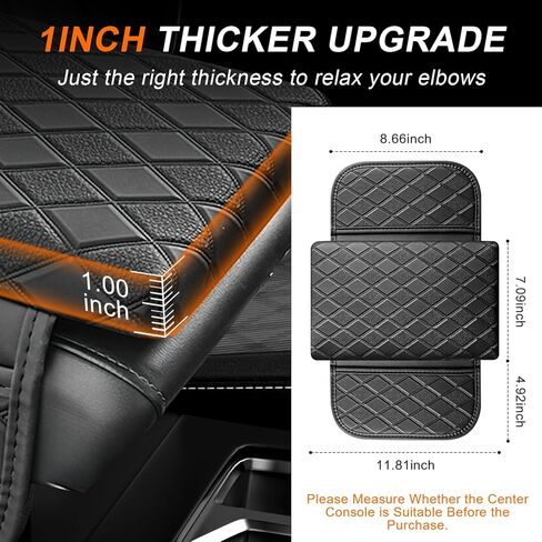 Upgraded Center Console Armrest Cover with Side Pockets, Thickened Leather Car Armrest Cover with 2 Storage Bags, Universal Car Center Console Cover Interior Accessories for Most Vehicles in Kuwait