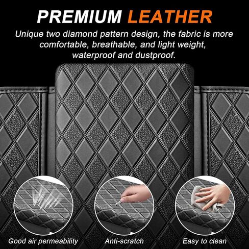 Upgraded Center Console Armrest Cover with Side Pockets, Thickened Leather Car Armrest Cover with 2 Storage Bags, Universal Car Center Console Cover Interior Accessories for Most Vehicles in Kuwait