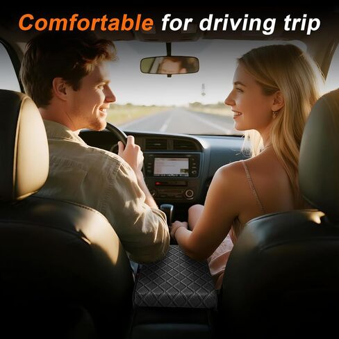 Upgraded Center Console Armrest Cover with Side Pockets, Thickened Leather Car Armrest Cover with 2 Storage Bags, Universal Car Center Console Cover Interior Accessories for Most Vehicles in Kuwait