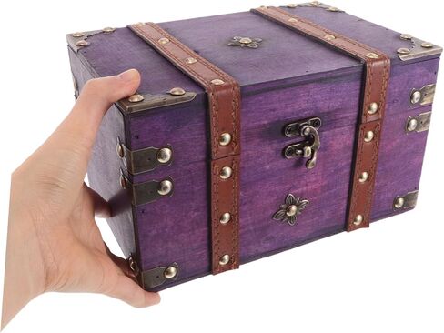 Antique Wooden Treasure Chest Hasp Lock Rustic Jewelry Storage Box for Home Decor Multi-functional Desktop Organizer and Keepsake Container in Saudi Arabia