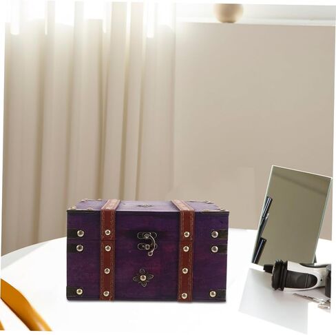 Antique Wooden Treasure Chest Hasp Lock Rustic Jewelry Storage Box for Home Decor Multi-functional Desktop Organizer and Keepsake Container in Saudi Arabia