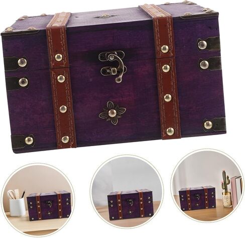 Antique Wooden Treasure Chest Hasp Lock Rustic Jewelry Storage Box for Home Decor Multi-functional Desktop Organizer and Keepsake Container in Saudi Arabia