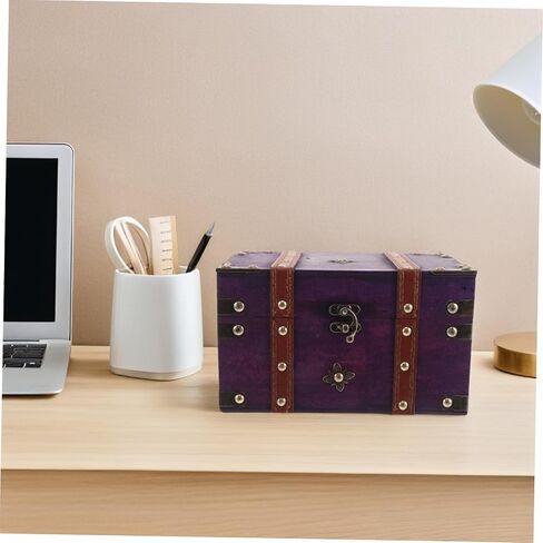 Antique Wooden Treasure Chest Hasp Lock Rustic Jewelry Storage Box for Home Decor Multi-functional Desktop Organizer and Keepsake Container in Saudi Arabia
