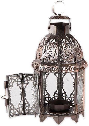 لهجة زائد زينة عيد الميلاد فانوس داخلي ديكور في الهواء الطلق زينة عيد الميلاد شمعة فانوس مغربي حاملات شموع معدنية معلقة فانوس، نحاس ملون 4 × 4 × 9.5 بوصة in Kuwait