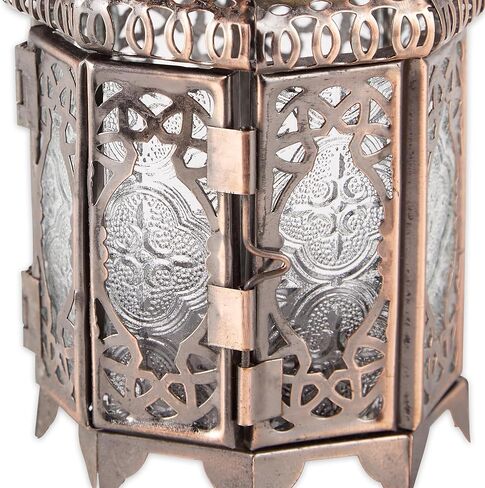 لهجة زائد زينة عيد الميلاد فانوس داخلي ديكور في الهواء الطلق زينة عيد الميلاد شمعة فانوس مغربي حاملات شموع معدنية معلقة فانوس، نحاس ملون 4 × 4 × 9.5 بوصة in Kuwait