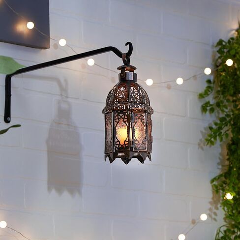 لهجة زائد زينة عيد الميلاد فانوس داخلي ديكور في الهواء الطلق زينة عيد الميلاد شمعة فانوس مغربي حاملات شموع معدنية معلقة فانوس، نحاس ملون 4 × 4 × 9.5 بوصة in Kuwait
