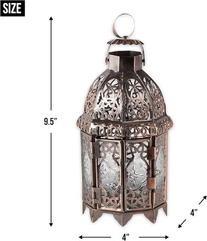 لهجة زائد زينة عيد الميلاد فانوس داخلي ديكور في الهواء الطلق زينة عيد الميلاد شمعة فانوس مغربي حاملات شموع معدنية معلقة فانوس، نحاس ملون 4 × 4 × 9.5 بوصة in Kuwait