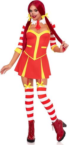 Leg Avenue Womens Ketchup Clown Costume Garter Dress With Attached Footless Thigh Highs Collared Shrug and 2 Hair Bows in Saudi Arabia