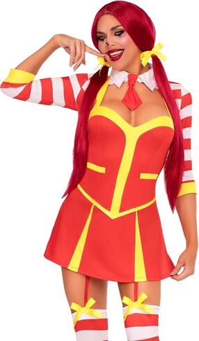 Leg Avenue Womens Ketchup Clown Costume Garter Dress With Attached Footless Thigh Highs Collared Shrug and 2 Hair Bows in Saudi Arabia