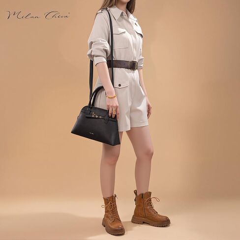 Milan Chiva Dome Satchel Purse for Women Textured Top Handle Designer Crossbody Bag with Belted Detailing in Saudi Arabia