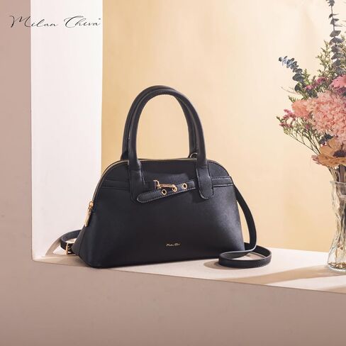 Milan Chiva Dome Satchel Purse for Women Textured Top Handle Designer Crossbody Bag with Belted Detailing in Saudi Arabia