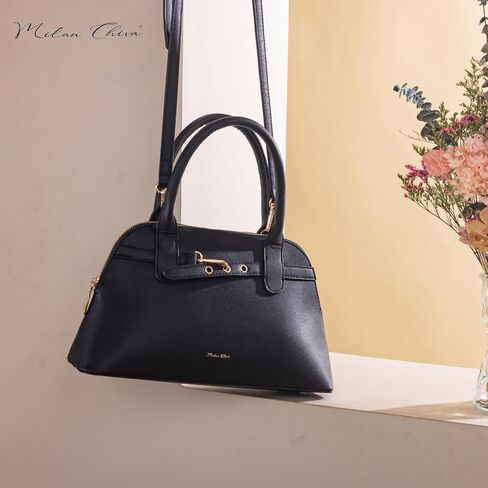 Milan Chiva Dome Satchel Purse for Women Textured Top Handle Designer Crossbody Bag with Belted Detailing in Saudi Arabia