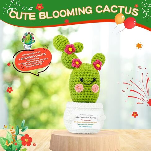 Positive Plant Thank You Gifts: Crochet Blooming Cactus Gifts for Women Friends Sister Birthday Mother's Day, Cute Funny Dolls with Inspirational Cards Office Plant Decors (Blooming Cactus) in Saudi Arabia