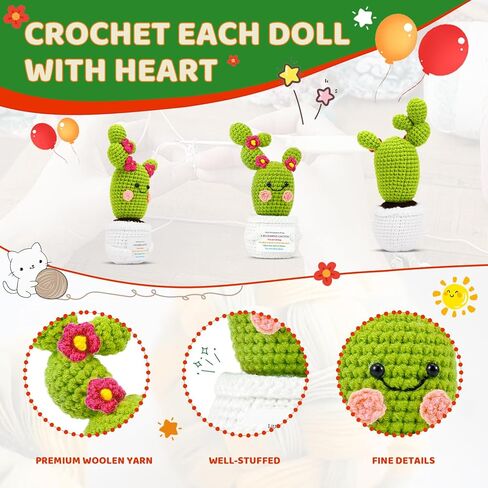 Positive Plant Thank You Gifts: Crochet Blooming Cactus Gifts for Women Friends Sister Birthday Mother's Day, Cute Funny Dolls with Inspirational Cards Office Plant Decors (Blooming Cactus) in Saudi Arabia