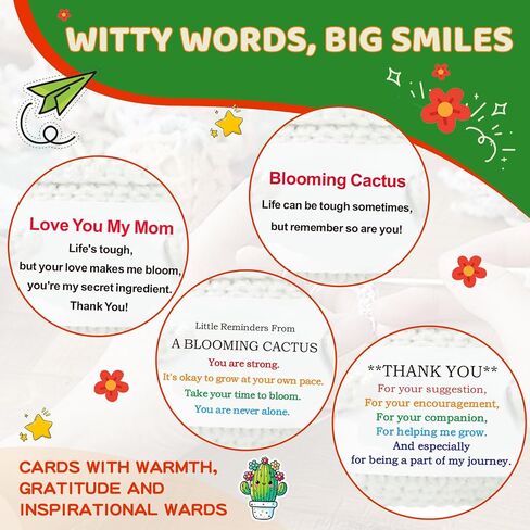 Positive Plant Thank You Gifts: Crochet Blooming Cactus Gifts for Women Friends Sister Birthday Mother's Day, Cute Funny Dolls with Inspirational Cards Office Plant Decors (Blooming Cactus) in Saudi Arabia