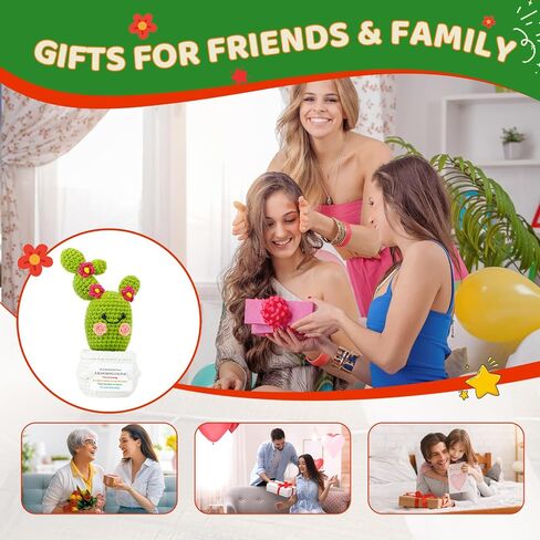 Positive Plant Thank You Gifts: Crochet Blooming Cactus Gifts for Women Friends Sister Birthday Mother's Day, Cute Funny Dolls with Inspirational Cards Office Plant Decors (Blooming Cactus) in Saudi Arabia