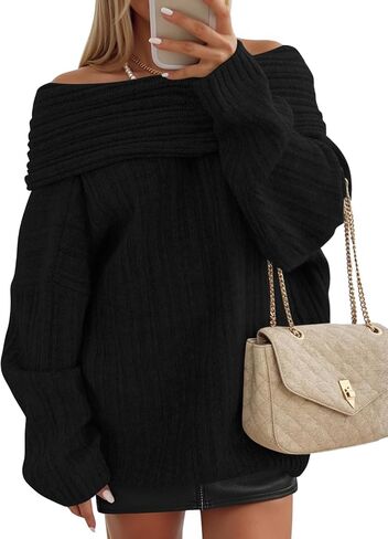 ZESICA Women's Off The Shoulder Sweater 2025 Oversized Long Sleeve Fall Winter Ribbed Knit Tops Pullover Sweaters in Saudi Arabia