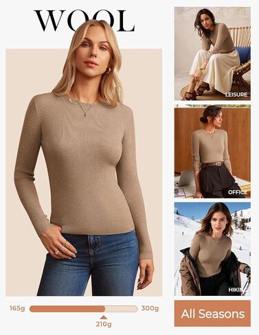 GRACE KARIN Women's 100% Merino Wool Base Layer Sweater, Fall Knit Long Sleeve Pullover Top, Casual Soft Slim Fit Shirt in Saudi Arabia