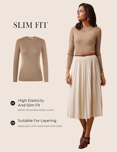 GRACE KARIN Women's 100% Merino Wool Base Layer Sweater, Fall Knit Long Sleeve Pullover Top, Casual Soft Slim Fit Shirt in Saudi Arabia